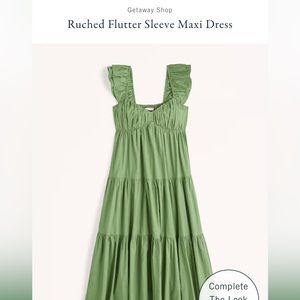 Abercrombie - Green Ruched Flutter Sleeve Maxi Dress